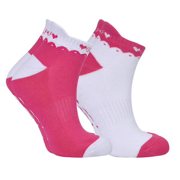 2 Pair Pack Of Pink And White Ladies Golf Socks